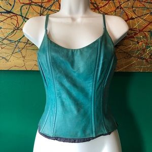 Vintage Turquoise leather corset, the coolest, 4